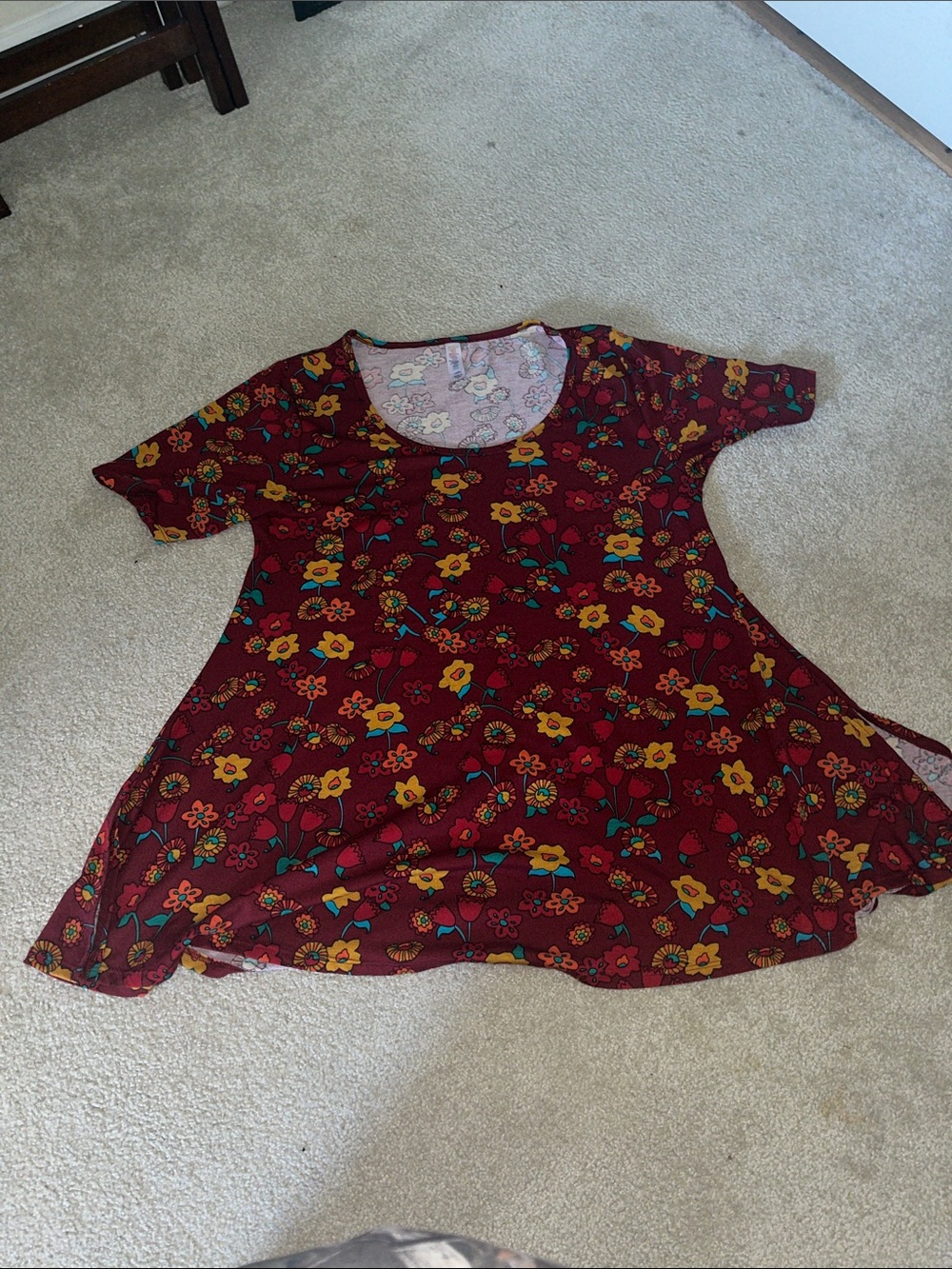 LuLaRoe Burgundy Floral Swing Top